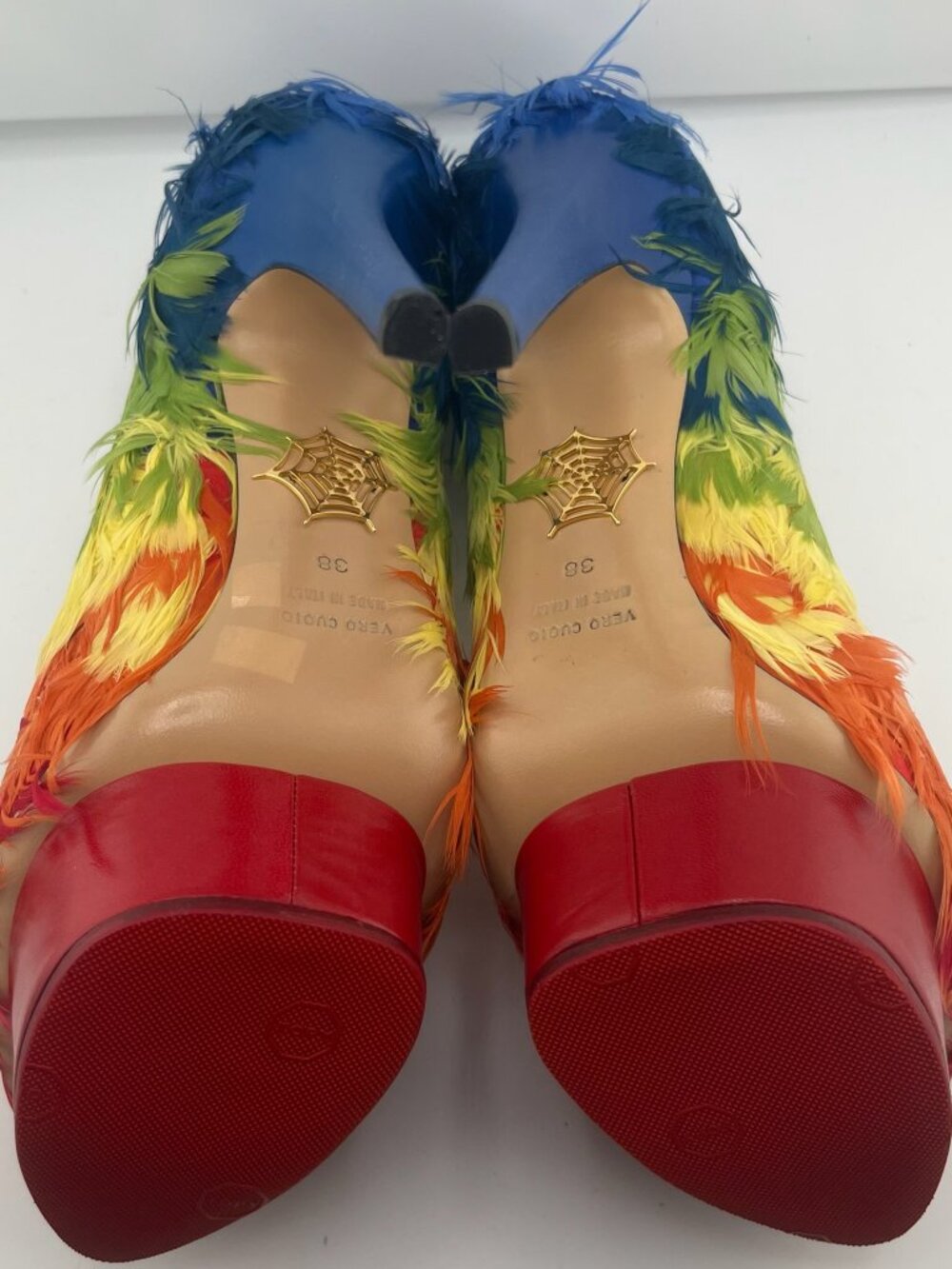 #S120 Perfect Charlotte Olympia Rainbow Feather Heels - Size EU 38 - Picture 4 of 6